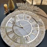 Cream Stone With Gold Flames Resin Large Wall Clock (27 Inches)