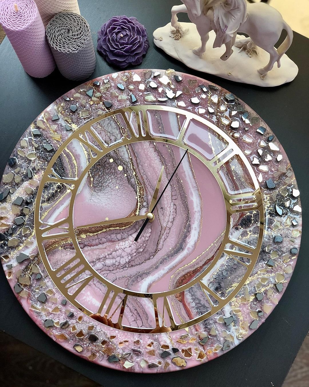 1699350467231.jpg Charm Pink Texture with Glass Resin Large Wall Clock (27 Inches) - Image 1