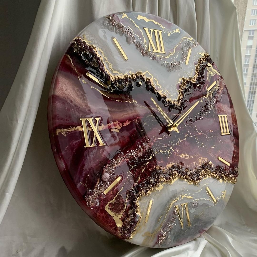 1704951938191.jpg Cream Stone With velvet Red Resin Large Wall Clock (27 Inches) - Image 1