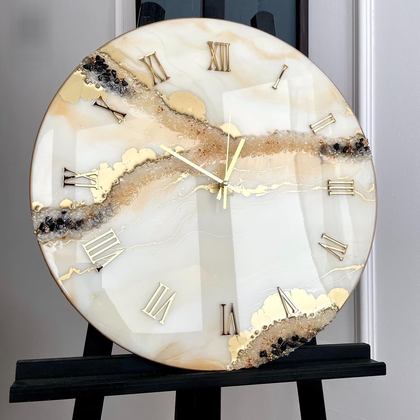 Almond_White_The_luxury_Resinart_Resin_Wall_Clock.jpg Almond White The luxury Resinart Resin Large Wall Clock (27 Inches) - Image 1