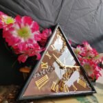 Shiny Triangle Brown With Golden Roman Numbers Resin Large Wall Clock(27 Inches)