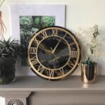Shiny Black With Golden Frame Resin Large Wall Clock (27 Inches)