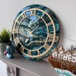 Shiny Ocean With Gold Bezel Resin Large Wall Clock (27 Inches)