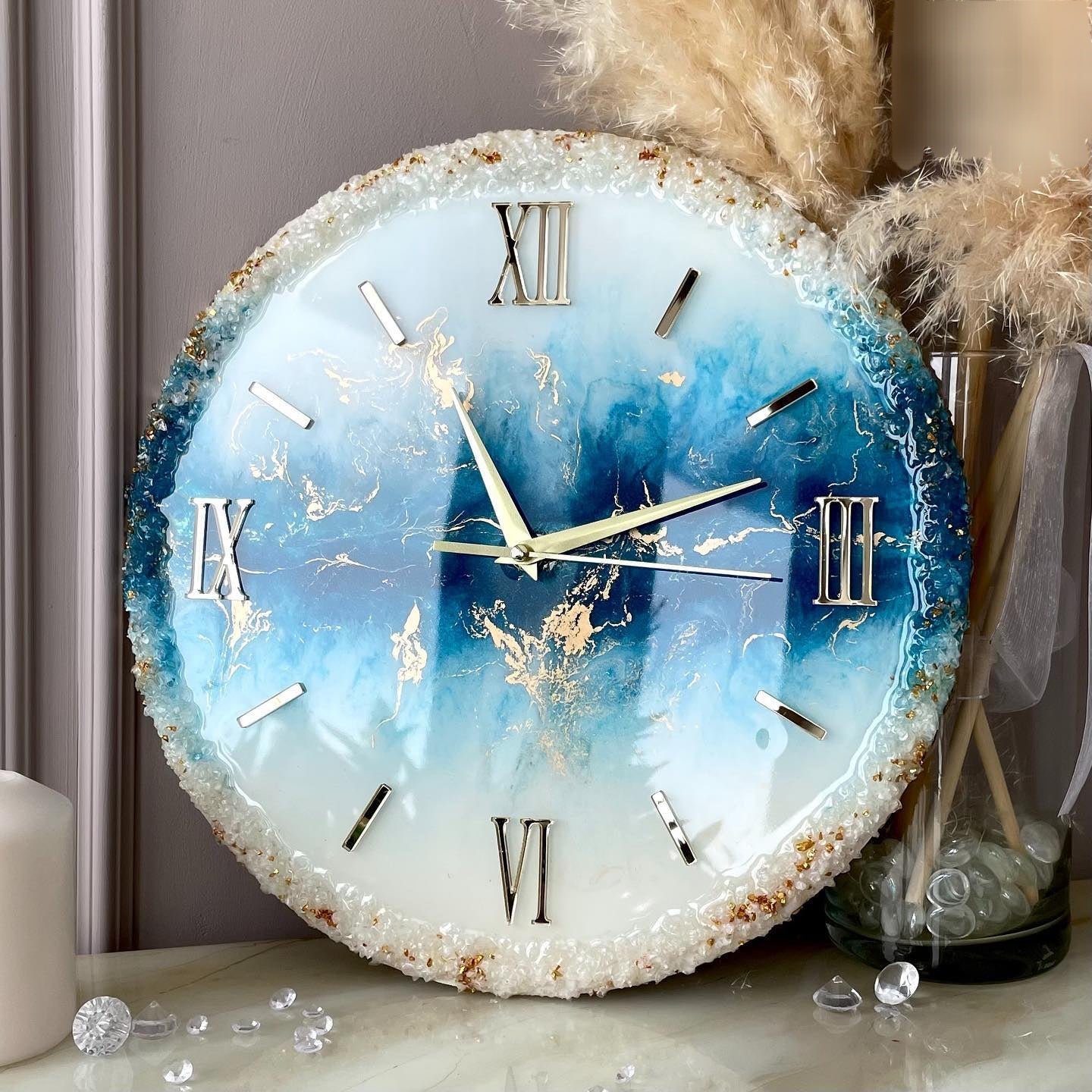 luxuryresinart-20240223-0021.jpg Aqua With Cream The luxury Resinart Resin Large Wall Clock (27 Inches) - Image 1