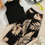 Ralphdavinci Girls Black Top With Printed Pant Set
