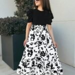 Ralphdavinci Girls Black Puff Sleeve Top with White Floral Maxi Dress