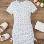 Ralphdavinci Blue Floral Ruched Girls Bodycon Dress