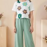 Ralphdavinci Trendy Crop Top with Mint Green Wide Leg Palazzo Pants
