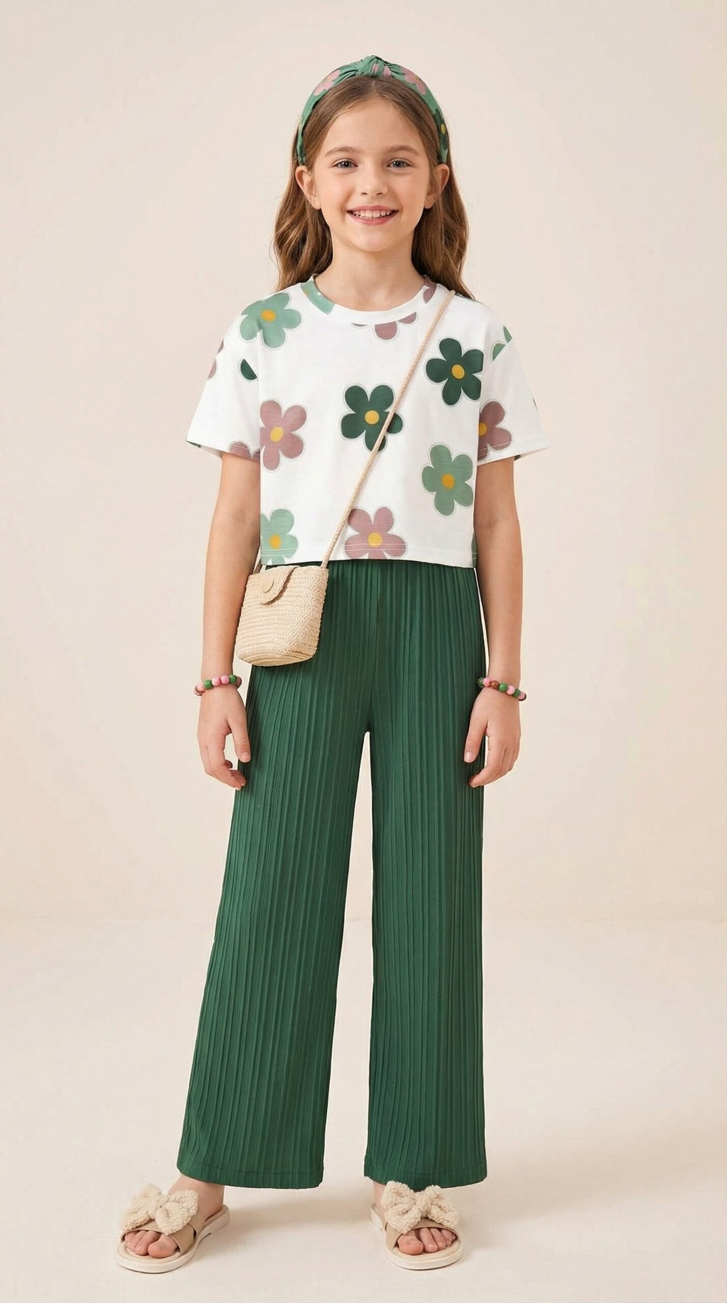 1771939774913-image-edit.jpg Ralphdavinci Girls Floral Printed Top with Green Wide Leg Palazzo Pants Set - Image 1