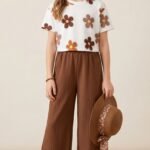 Ralphdavinci Girls Floral Printed Top with Brown Palazzo Pants Co-Ord Set for Kids