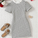 Ralphdavinci Girls Black & White Striped Bodycon Dress