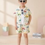 Ralphdavinci Boys Multi-Color Car Print Co-Ord Set – Cotton Shirt & Shorts Summer Outfit for Kids