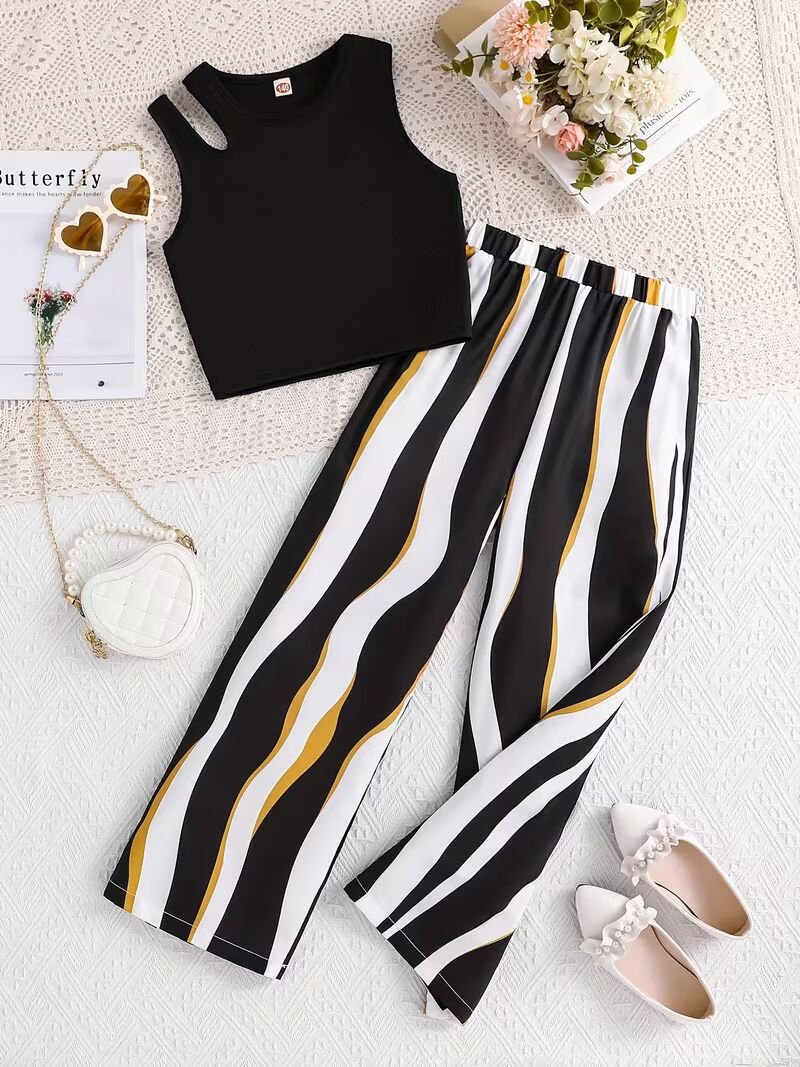 507f76a6-d051-43cd-95e6-c2beef3fdad8_converted.jpg Ralphdavinci Girls Black Ribbed Sleeveless Crop Top & Striped Wide Leg Pants Set - Image 1