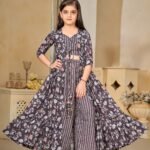 Ralphdavinci Heavy Muslin Digital Print Shrug Crop Top Bottom Set for Girls