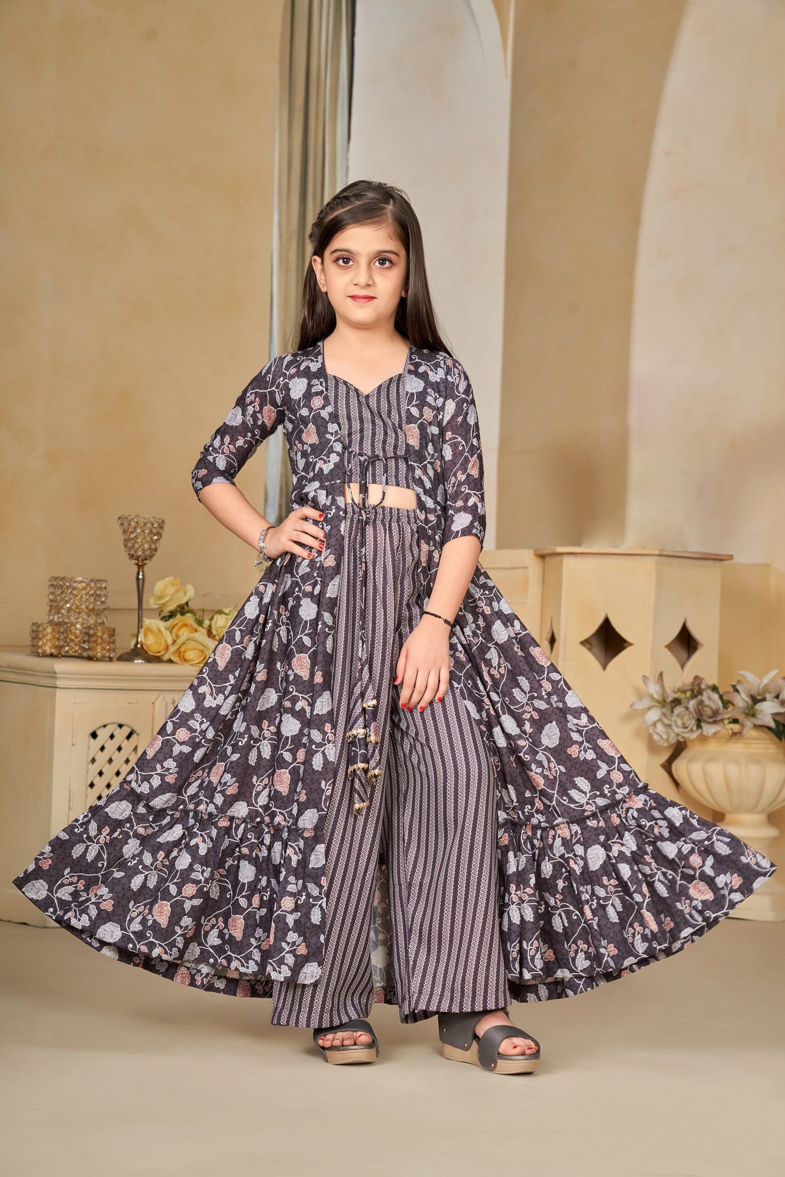heavy-muslin-digital-print-shrug-crop-top-bottom-girls_9.jpg Ralphdavinci Heavy Muslin Digital Print Shrug Crop Top Bottom Set for Girls - Image 1