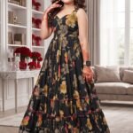 Ralphdavinci Heavy Rayon Digital Print Full Flare Anarkali Gown for Girls