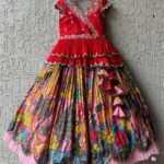 Ralphdavinci Girls Premium Handcrafted Red Embroidered Top & Multicolour Printed Lehenga