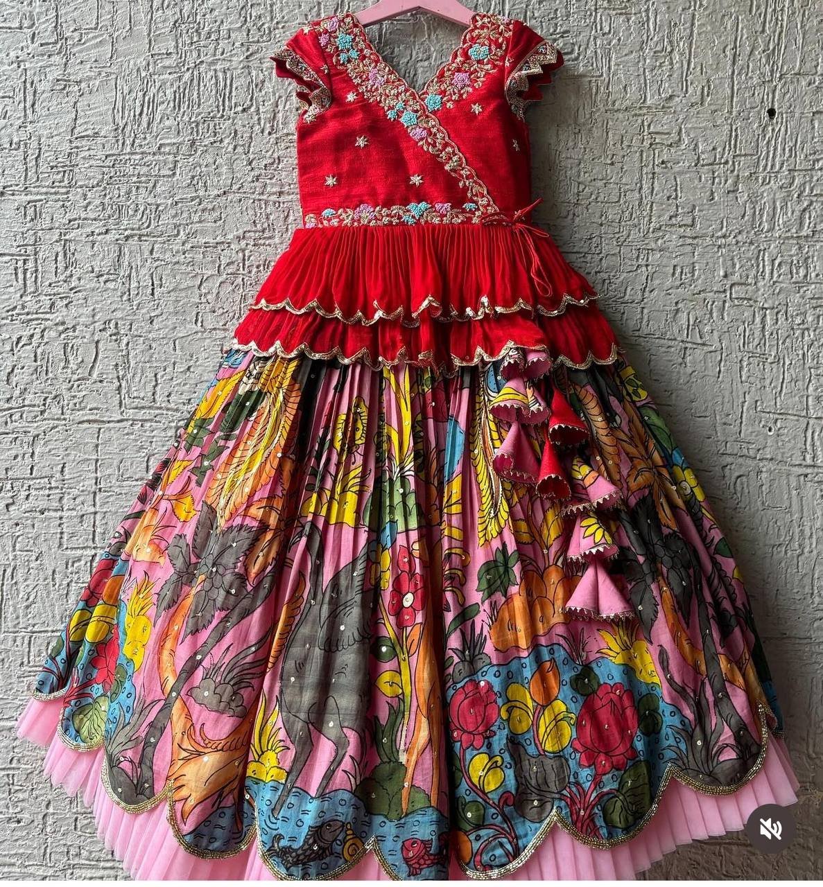 photo_2024-09-13_18-14-13.jpg Ralphdavinci Girls Premium Handcrafted Red Embroidered Top & Multicolour Printed Lehenga - Image 1