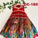 Ralphdavinci Girls Red Embroidered Sleeveless Top & Multicolour Traditional Print Lehenga