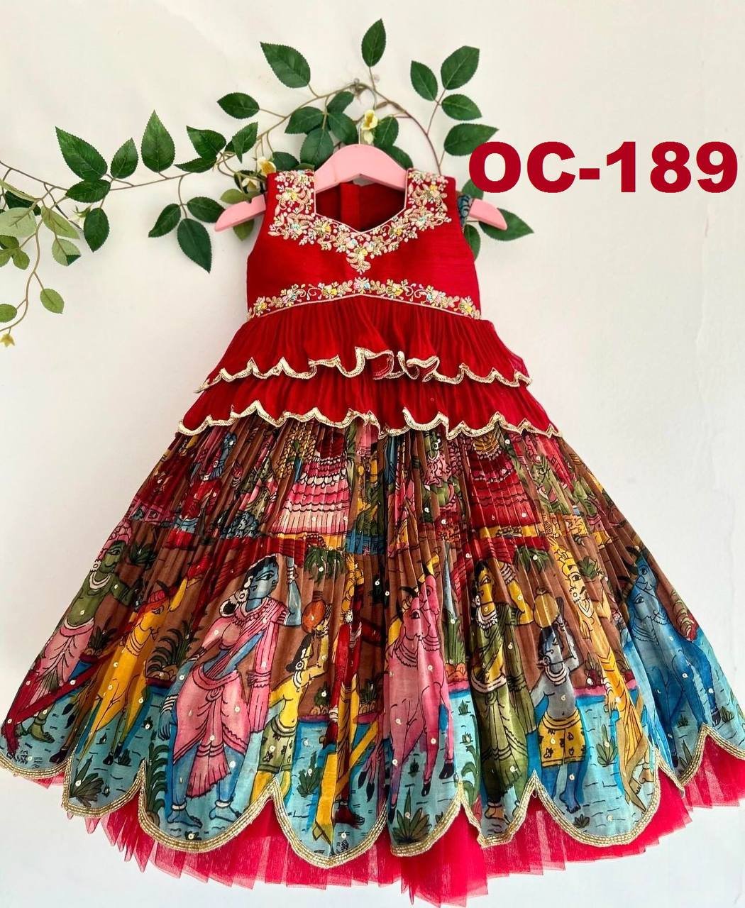 photo_2024-11-22_09-48-46.jpg Ralphdavinci Girls Red Embroidered Sleeveless Top & Multicolour Traditional Print Lehenga - Image 1