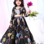 Ralphdavinci Black Floral Embroidered Kids Lehenga Choli