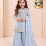 Ralphdavinci Girls Powder Blue Embroidered Kurta Palazzo Set with Dupatta