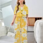 Ralphdavinci Girls Mustard Yellow Floral Printed Co-Ord Set