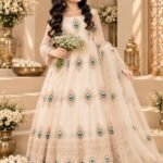Ralphdavinci Girls Cream Embroidered Anarkali Dress with Dupatta