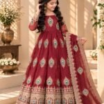 Ralphdavinci Girls Maroon Anarkali Dress with Dupatta