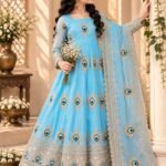 Ralphdavinci Girls Sky Blue Anarkali Gown with Dupatta