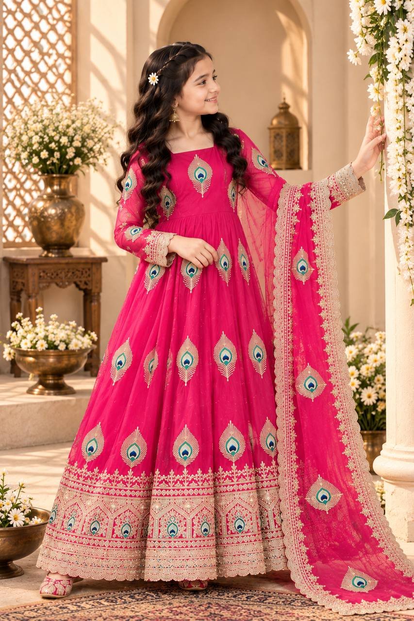 photo_2026-09-21_19-36-14_2.jpg Ralphdavinci Girls Pink Anarkali Gown with Dupatta - Image 1