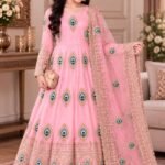 Ralphdavinci Girls Baby Pink Anarkali Dress with Dupatta