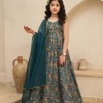 Ralphdavinci Silk Digital Print Anarkali Gown with Organza Dupatta for Girls